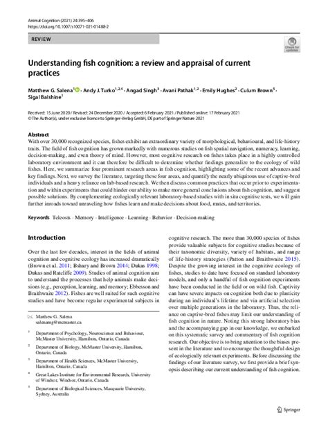 Understanding fish cognition: a review and appraisal of current .